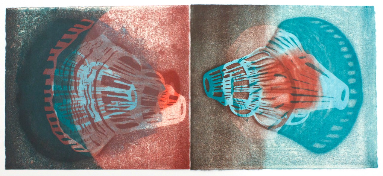 2. The Center That Cannot Hold II, relief print, paint and hand-cut paper, 37” x 36” installation dimensions vary (2016)