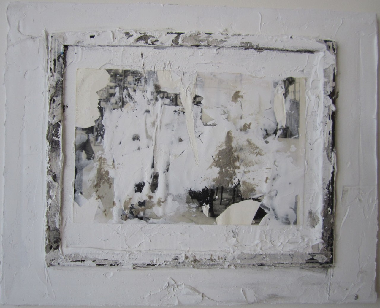 5. White #11, cardboard, plaster and mixed media mounted on canvas, 20” x 16” (2016)