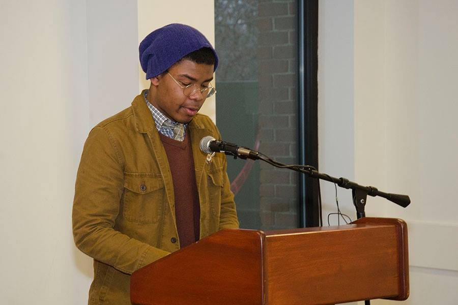 Avery Dorsch reading a poem