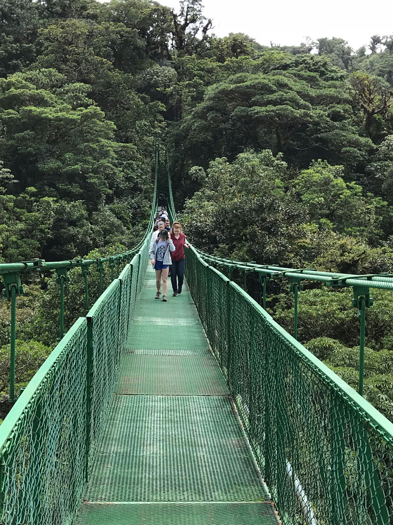 Long suspension bridge over Costa Rican river
